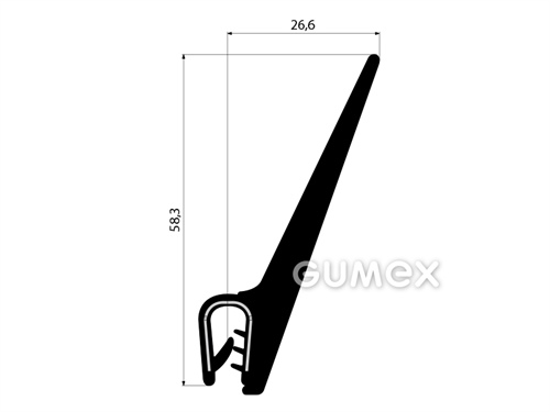 Profil U-PIRELI mit Metallverstärkung mit Flagge A1105/2, 1-2,5mm, 78°ShA, U-PVC, Flagge-EPDM, 